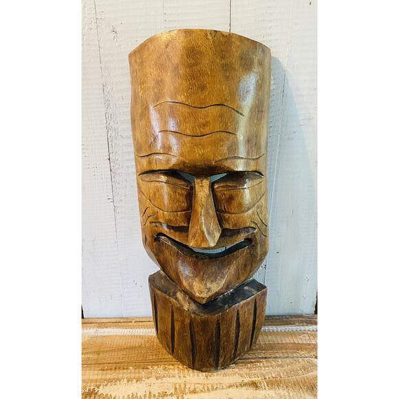 Vintage Hand Carved Wooden Folk Art Face Mask Mexico 18" Tall - Picture 6 of 11